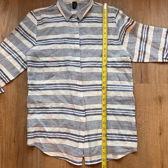 Ravel 100% linen stripes white and blue button down Size medium - Picture 8 of 9